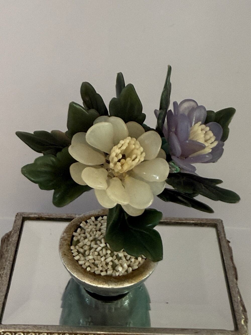Vintage Mid Century Lucite Potted Flower Tree 5.5" Asian Bonsai Tree Multicolor